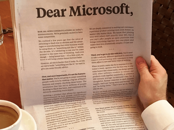 imagem com matéria no the new york times sobre o lan;camento do slack