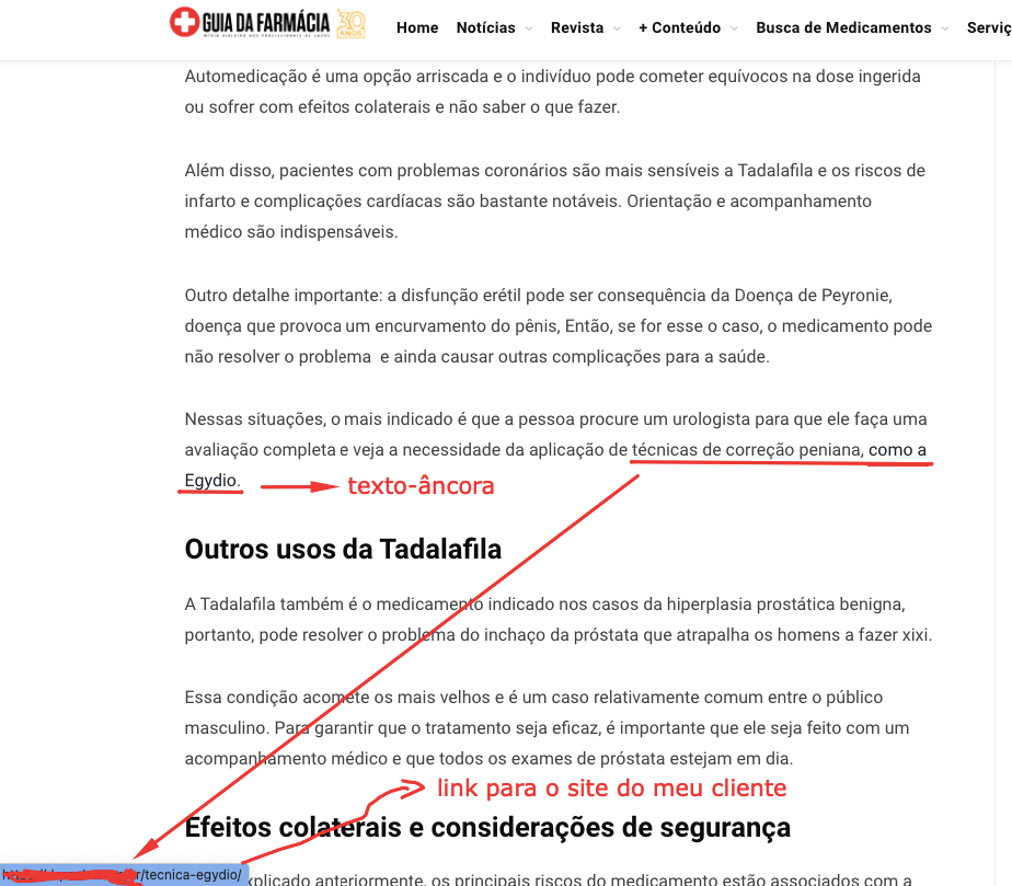 exemplo de link conquistado para cliente de saúde