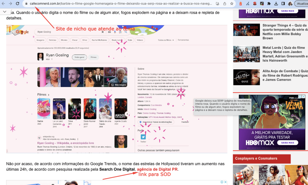 exemplo de link conquistado em site de nicho