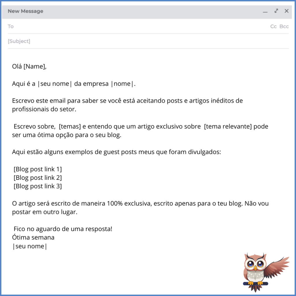 Template de contato via email para fazer link building com guest post