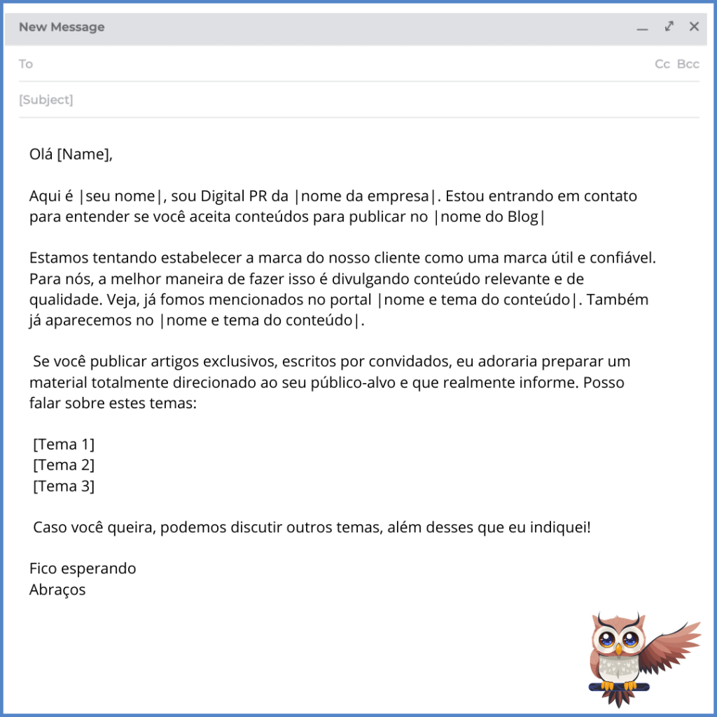 template para contato com blogueiro enfatizando os objetivos da empresa