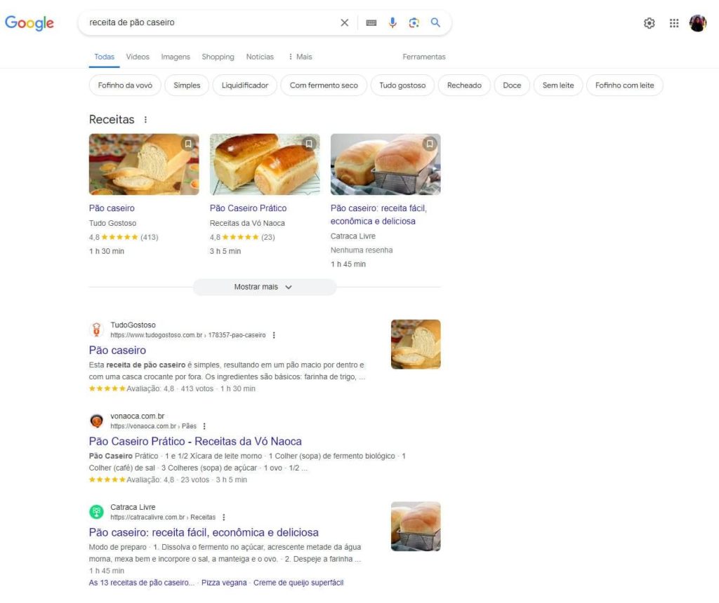Exemplo de dados estruturados na SERP do Google.