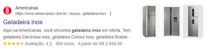 Exemplo de dados estruturados na SERP do Google.