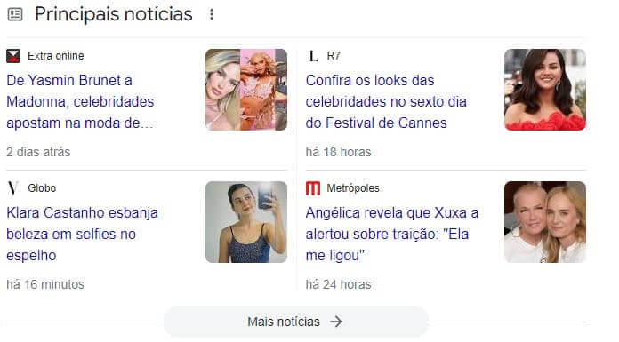 Exemplo de Dados estruturados recomendados para artigos de blog e portais de notícia.