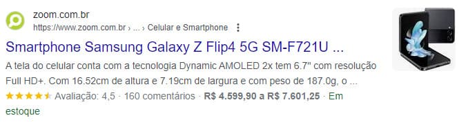 Exemplo de dados estruturados para e-commerce.