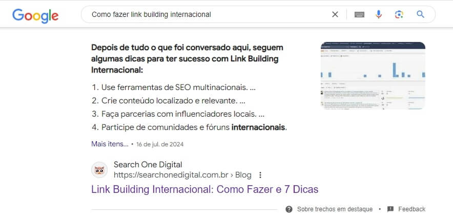 Exemplo de featured snippet de lista.