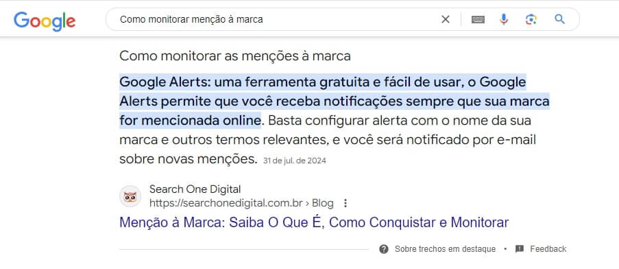 Exemplo de featured snippet de parágrafo.
