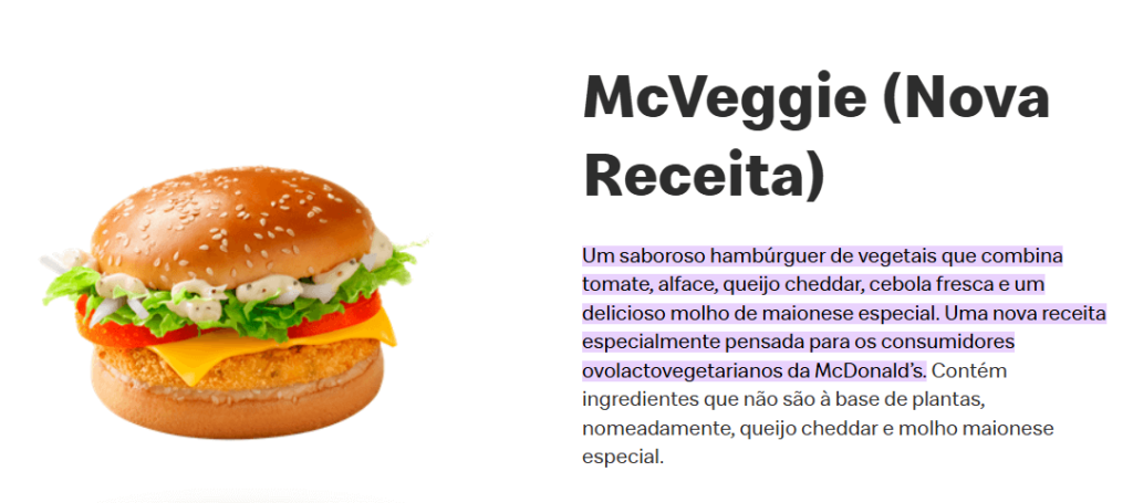 McVeggie da McDonald's, um delicioso hambúrguer vegetariano com ingredientes frescos como tomate, alface e queijo cheddar.