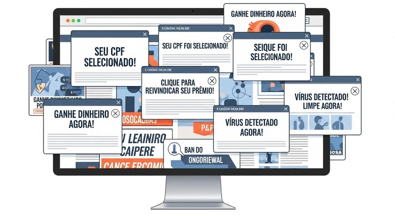 ilustração de um site repleto de anúncios pop up, e que não valoriza o 10x content, e 