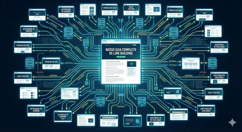 página da web ligada com estratégias de link building a outras páginas