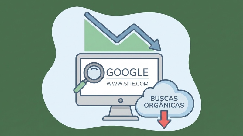 ilustração de tela de computador exibindo a queda nas buscas orgânicas de um site