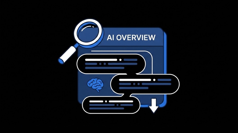 ilustração de aba de buscas na serp com a AI Overview, um dos motivos para a queda de tráfego orgânico dos sites