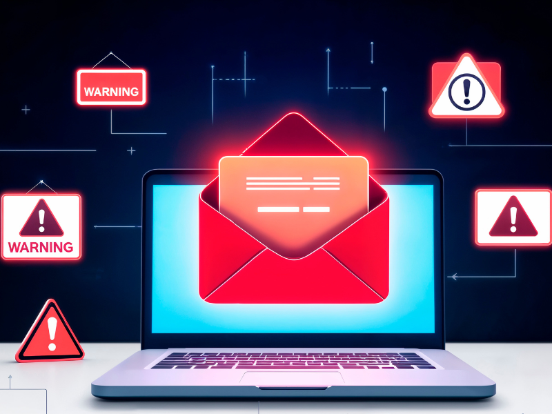 
A imagem é uma representação de um conceito de segurança cibernética, focando em e-mails maliciosos ou spam.