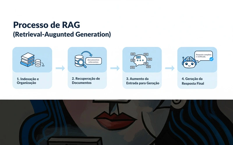 ilustração sobre as 4 etapas da geração aumentada de recuperação